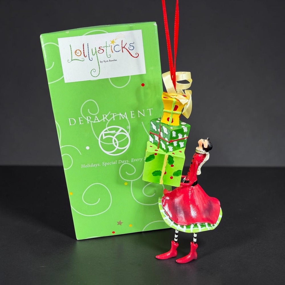 Department 56 Lollysticks Kym Bowles Christmas Ornament Woman with Gifts 5in